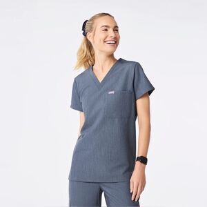 FIGS Catarina One-Pocket Scrub Top Heather Denim XS